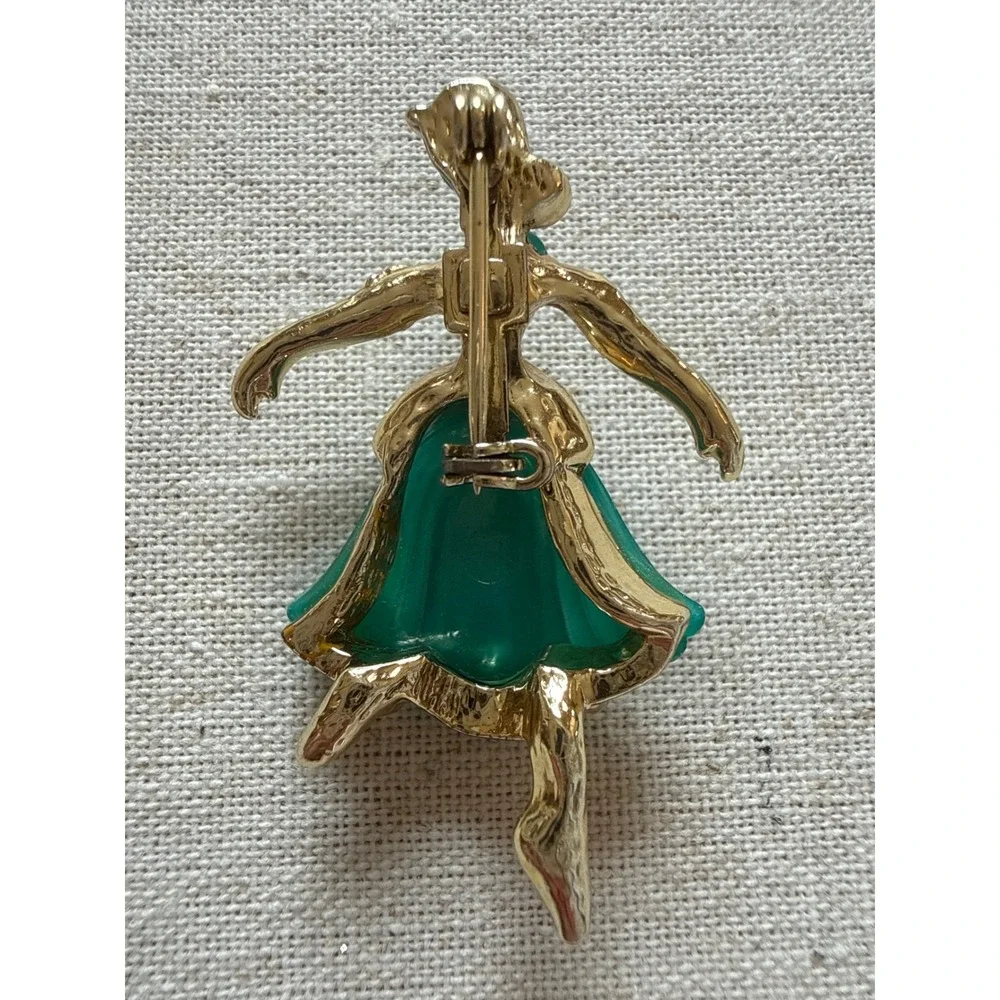 Vintage Trifari ?unsigned Ballerina‎ Brooch teal Green Dancer Costume Jewelry